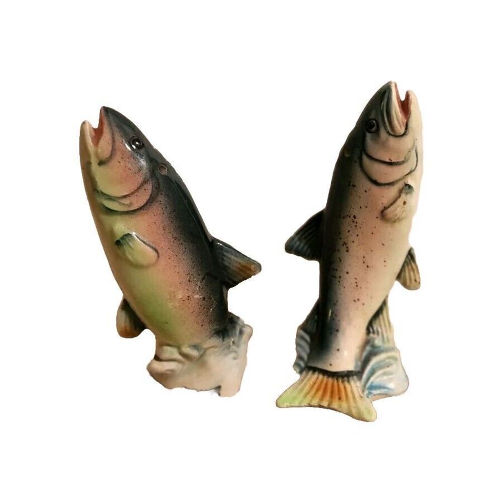 Rainbow Trout Vintage Fish Salt and Pepper Shakers Japan - See Description